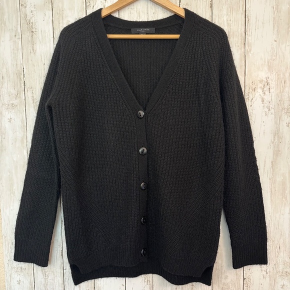 allsaints Leanne Cardigan Sweater Black Womens Small Wool Alpaca blend Old Money - Picture 8 of 14